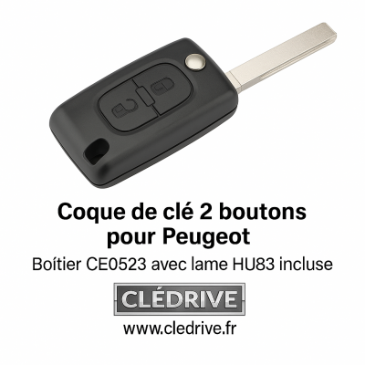 Peugeot Citroën coque de clé 2 boutons VA2 / HU83 PSA – Boîtier CE0523 compatible 207 / 307 / 308 / 3008 / C3 / C4 | CléDrive®